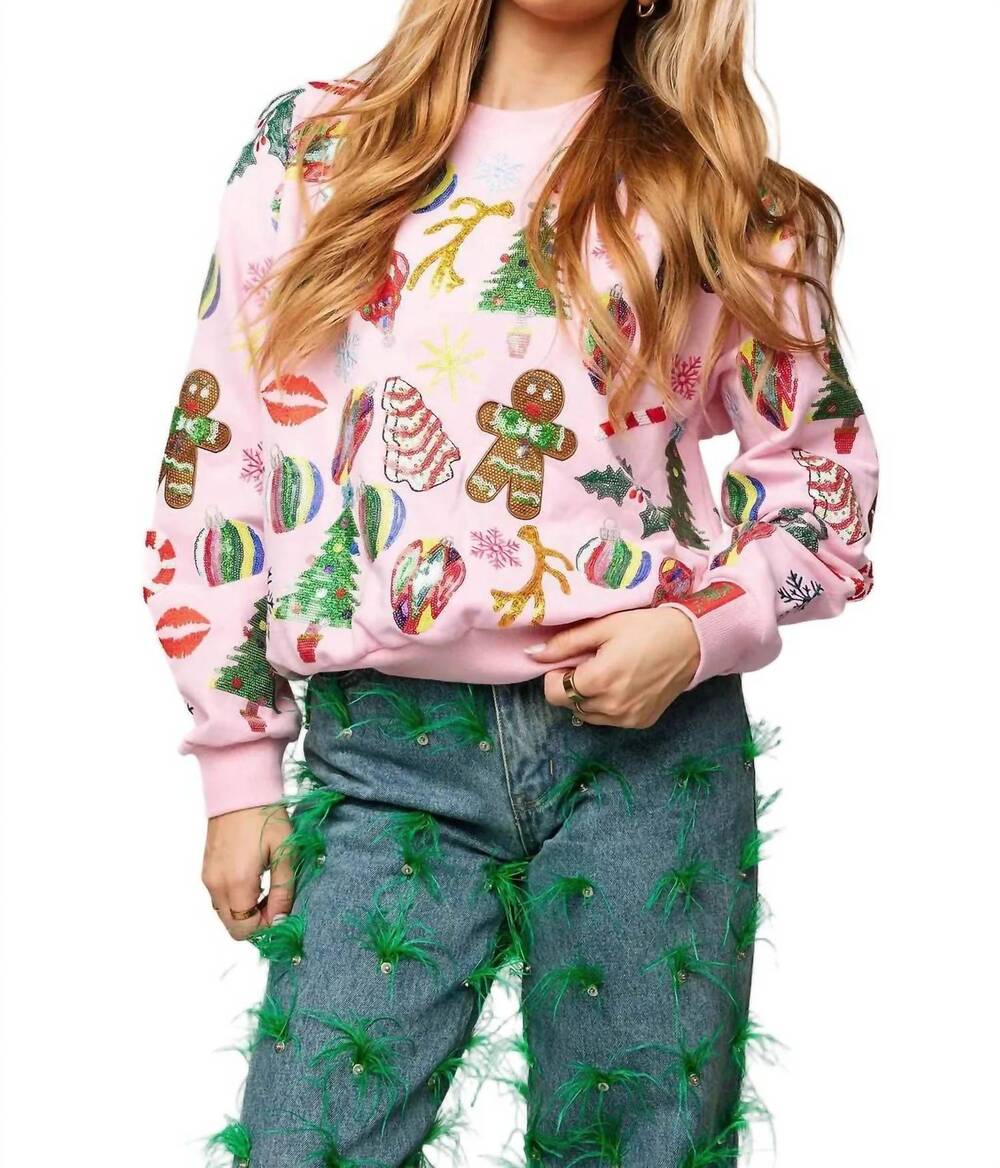 NEW QUEEN OF SPARKLES christmas icon sweatshirt in light pink